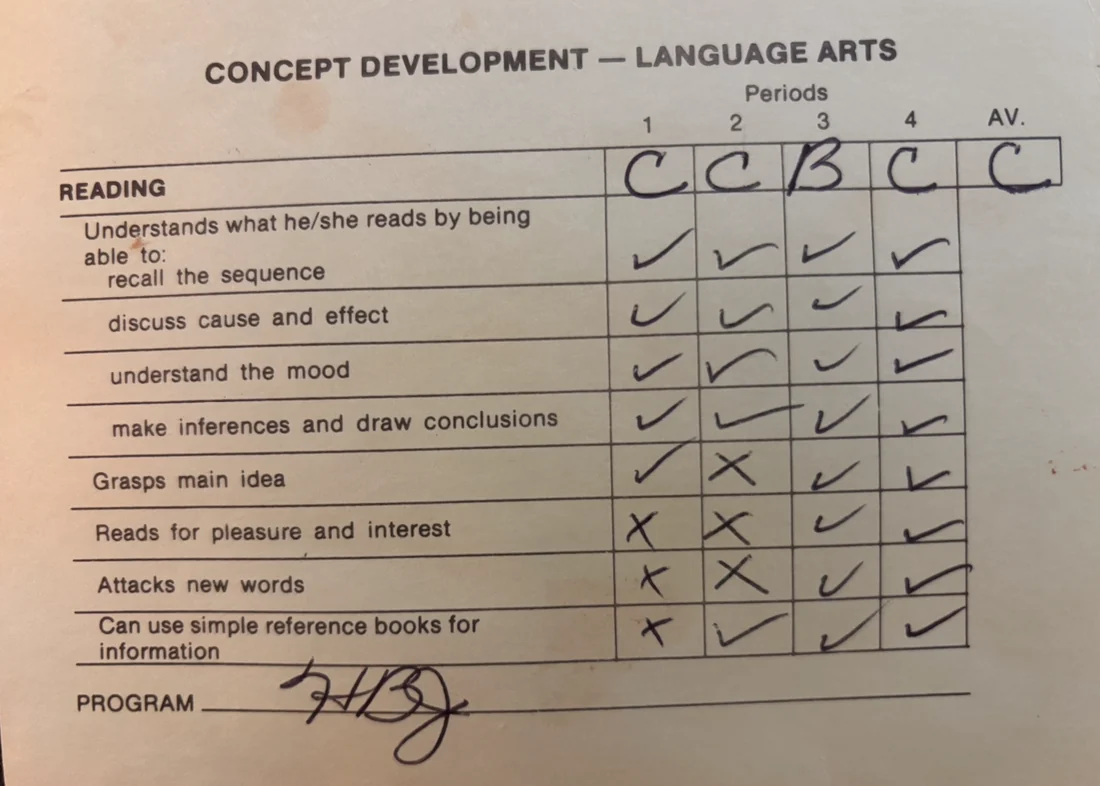 Ms. Ashley’s second grade language arts report card