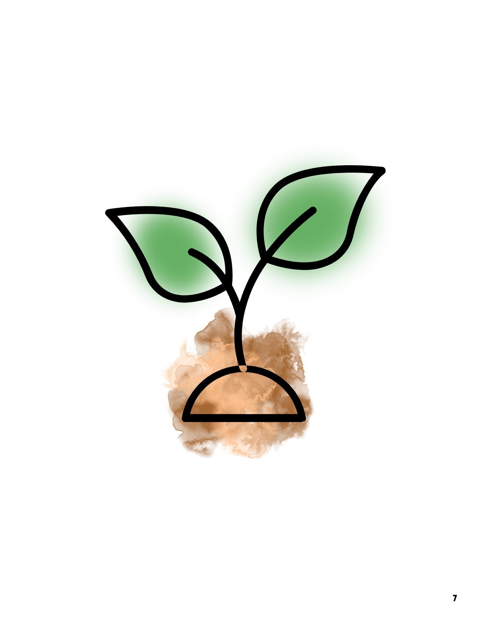 Watercolor illustration of a small sprout emerging from soil