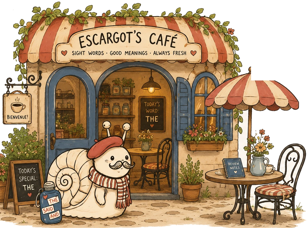 Escargot's Café, where Escargot serves sight words